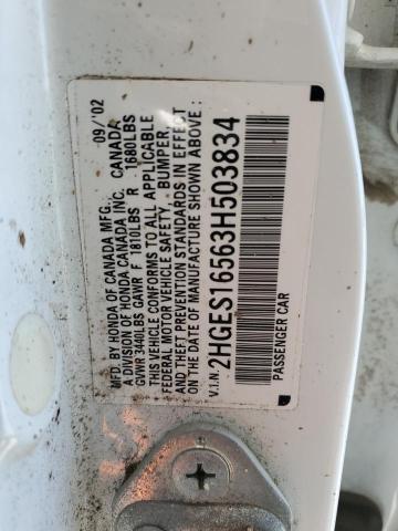 2003 Honda Civic Lx VIN: 2HGES16563H503834 Lot: 47635324