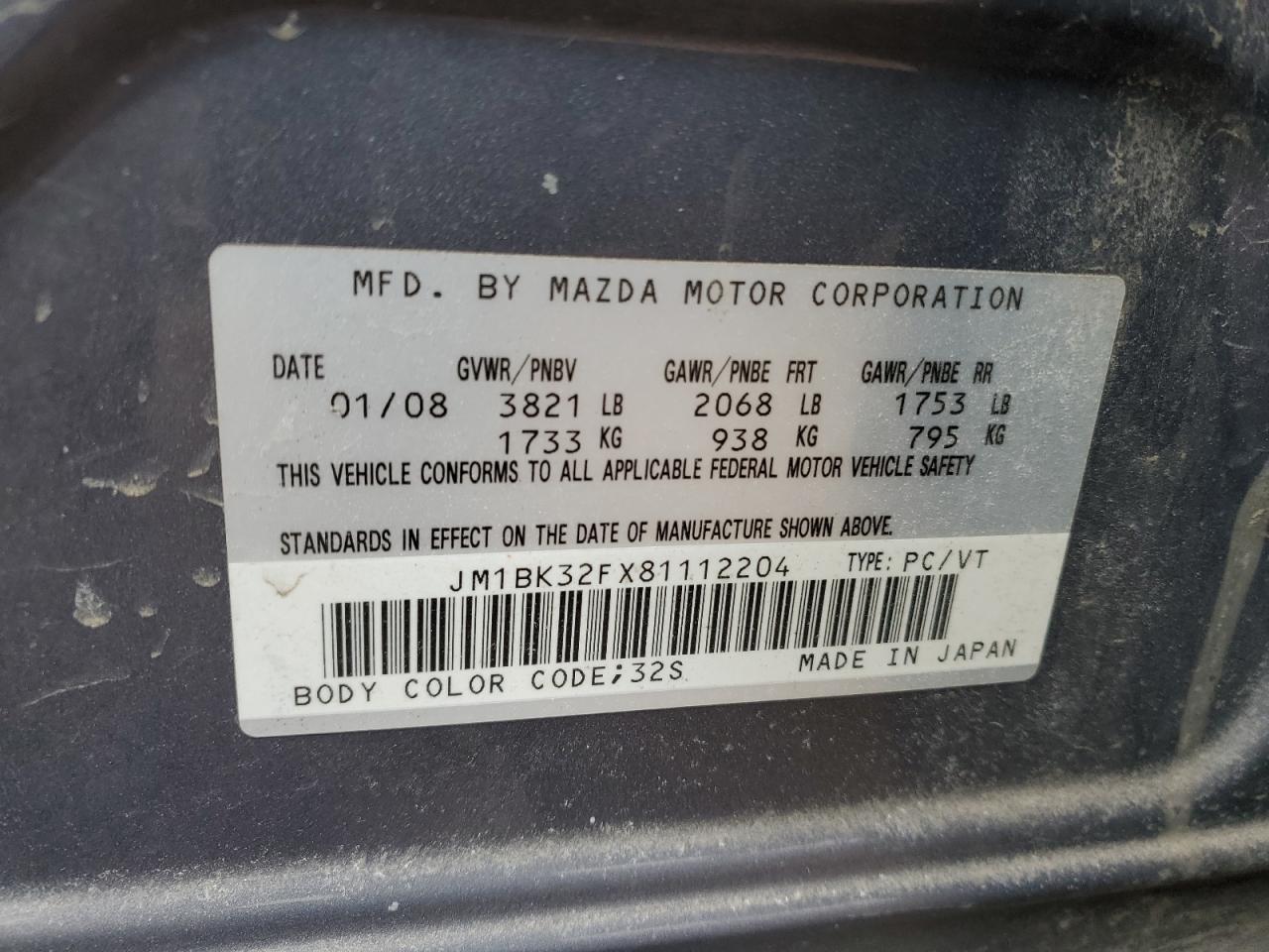 JM1BK32FX81112204 2008 Mazda 3 I