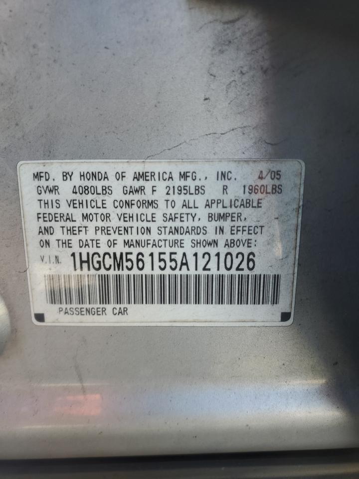 1HGCM56155A121026 2005 Honda Accord Dx