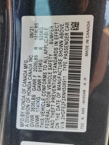 2022 HONDA CIVIC LX - 2HGFE2F2XNH506911