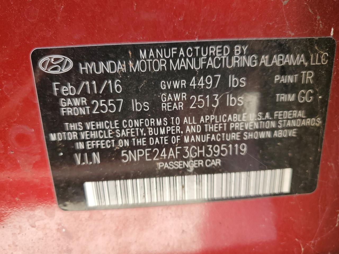 5NPE24AF3GH395119 2016 Hyundai Sonata Se