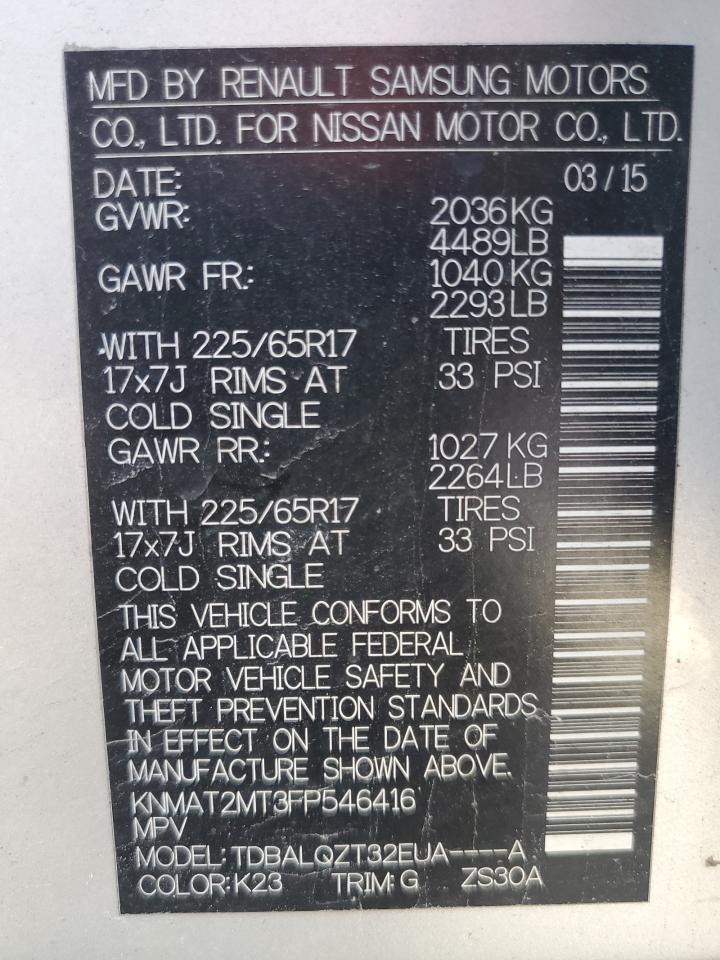 KNMAT2MT3FP546416 2015 Nissan Rogue S