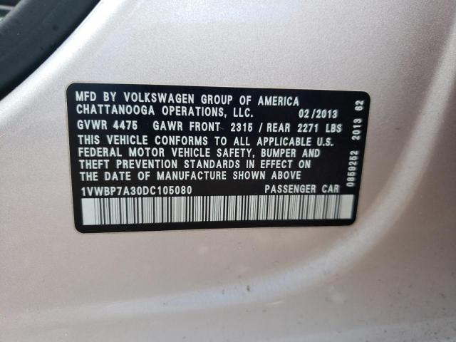 2013 Volkswagen Passat Se VIN: 1VWBP7A30DC105080 Lot: 47921114