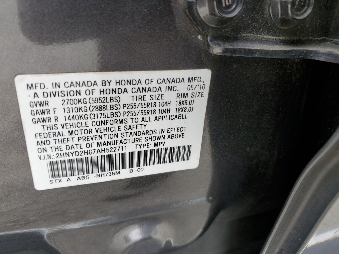 2HNYD2H67AH522711 2010 Acura Mdx Technology