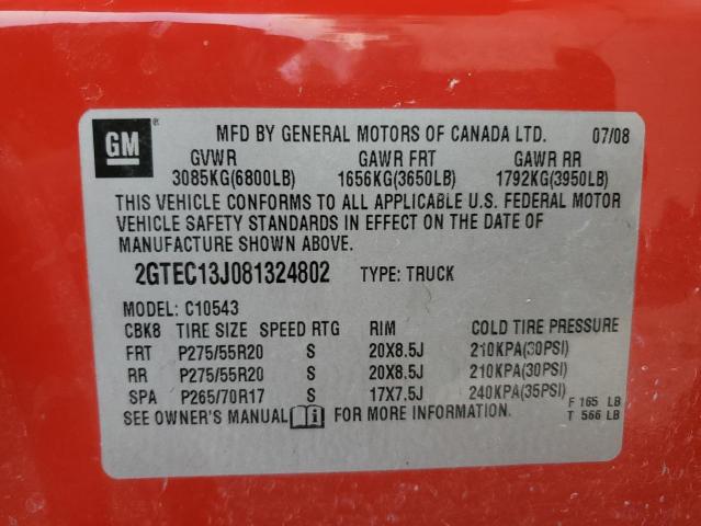 2008 GMC Sierra C1500 VIN: 2GTEC13J081324802 Lot: 57524174