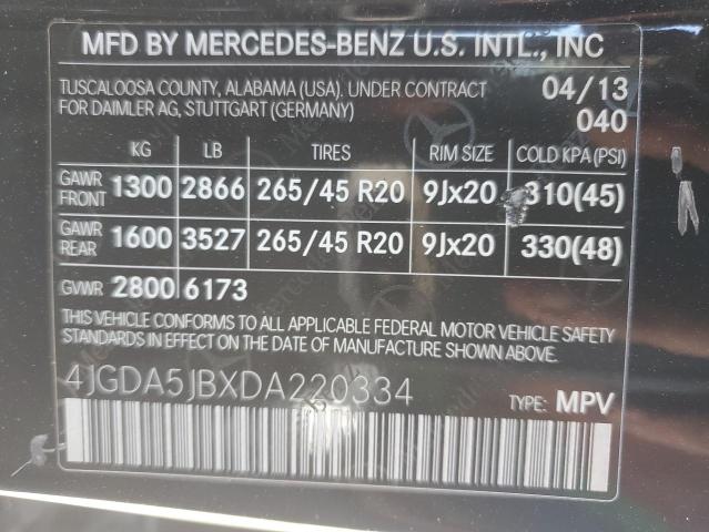 VIN 4JGDA5JBXDA220334 2013 Mercedes-Benz ML-Class, 350 no.13