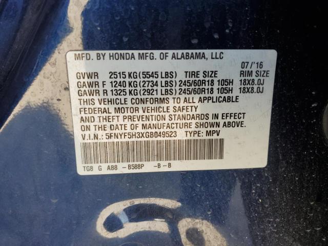 2016 Honda Pilot Ex VIN: 5FNYF5H3XGB049523 Lot: 49176054