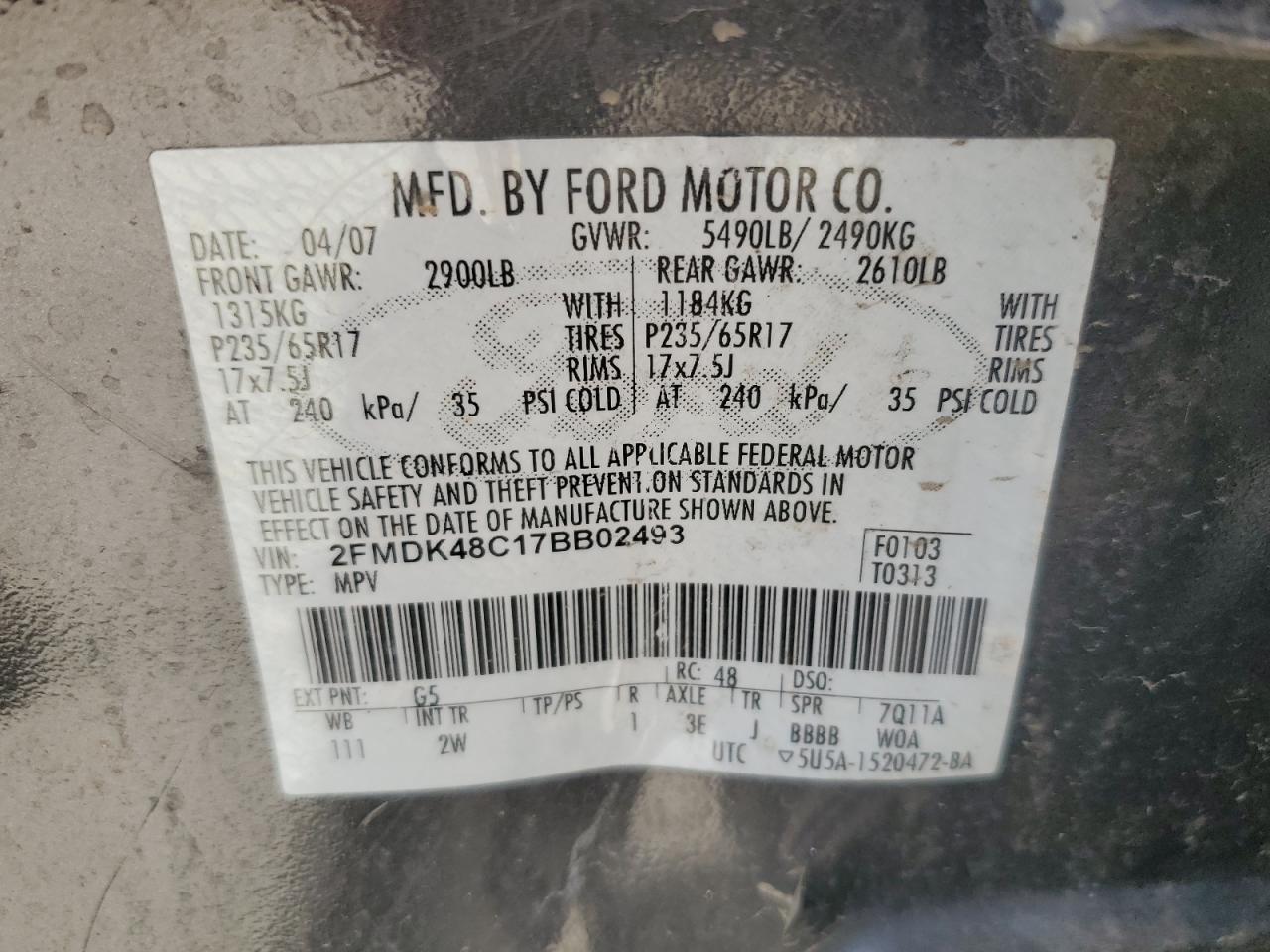 2FMDK48C17BB02493 2007 Ford Edge Sel