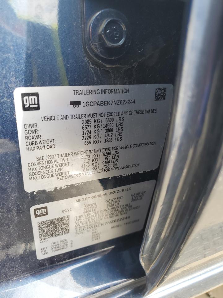 VIN: 1GCPABEK7NZ622244 2022 CHEVROLET ALL Models