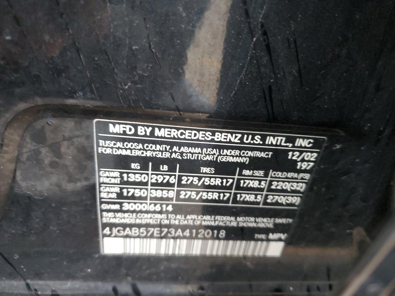 4JGAB57E73A412018 2003 Mercedes-Benz Ml 350