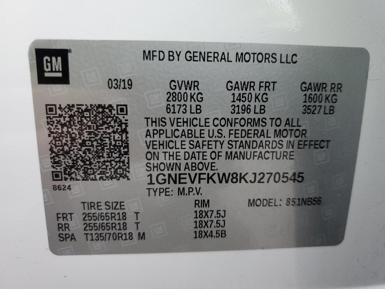 1GNEVFKW8KJ270545 2019 Chevrolet Traverse Ls