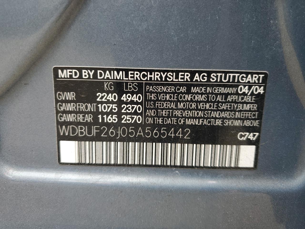 WDBUF26J05A565442 2005 Mercedes-Benz E 320 Cdi