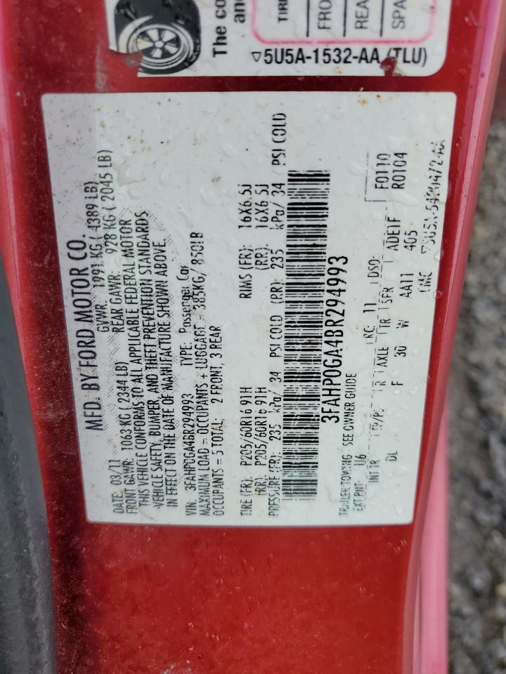 3FAHP0GA4BR294993 2011 Ford Fusion S