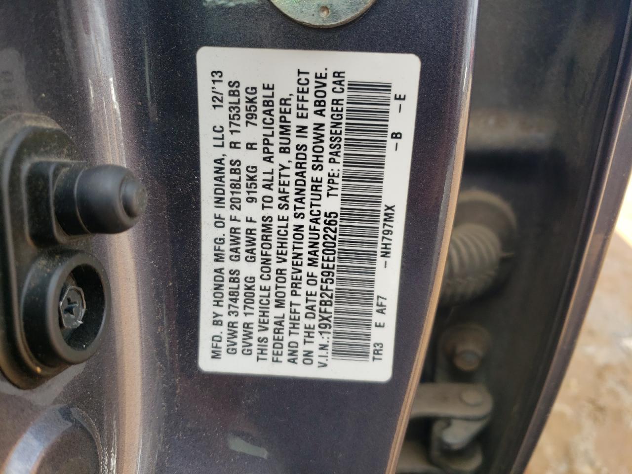 19XFB2F59EE002265 2014 Honda Civic Lx