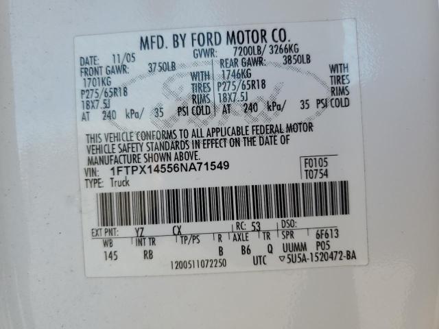 2006 Ford F150 VIN: 1FTPX14556NA71549 Lot: 48930694