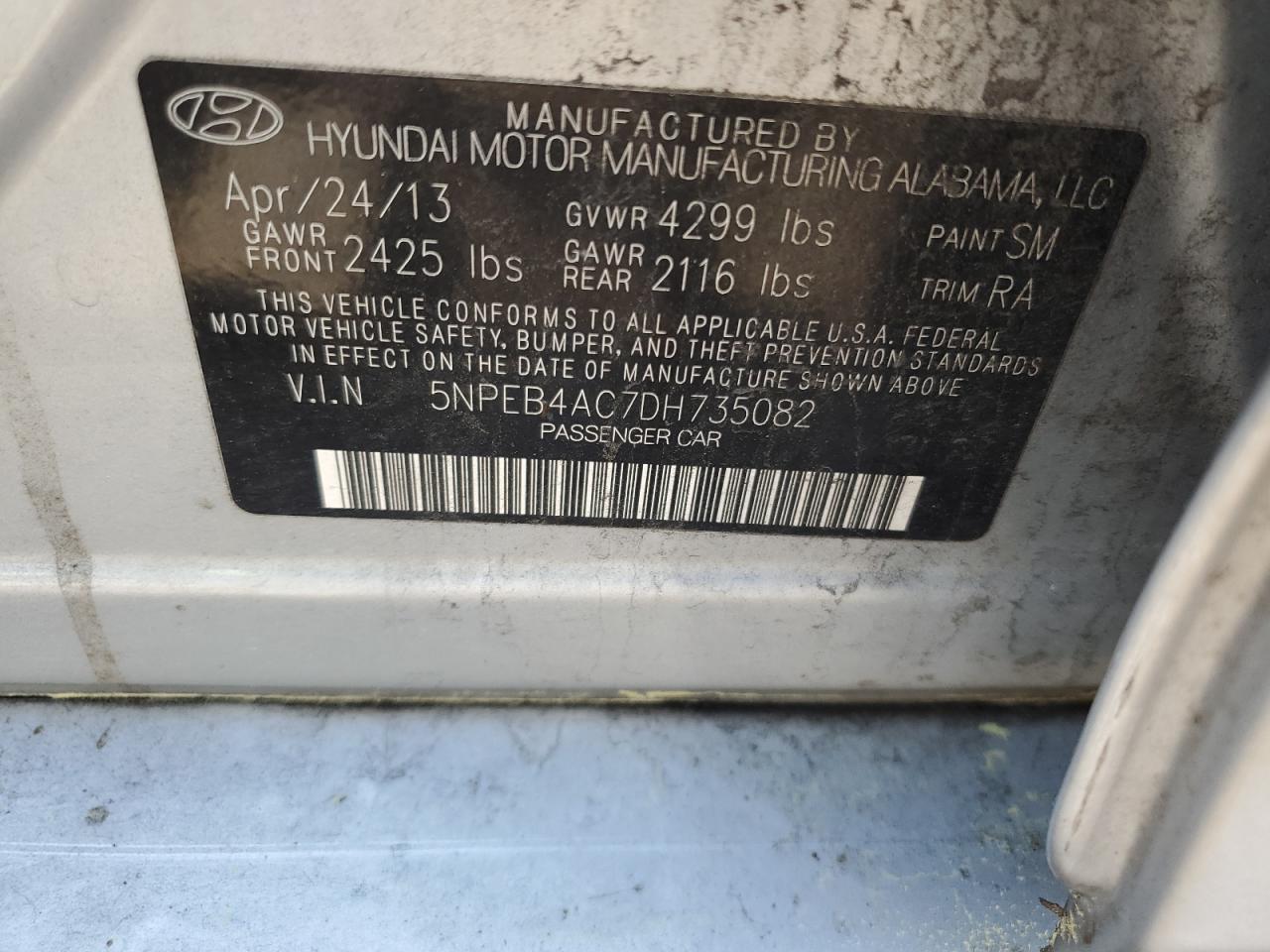 5NPEB4AC7DH735082 2013 Hyundai Sonata Gls