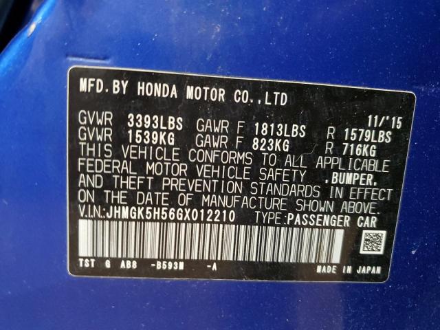 2016 Honda Fit Lx VIN: JHMGK5H56GX012210 Lot: 47886304