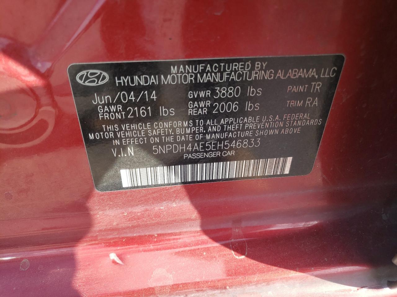 5NPDH4AE5EH546833 2014 Hyundai Elantra Se