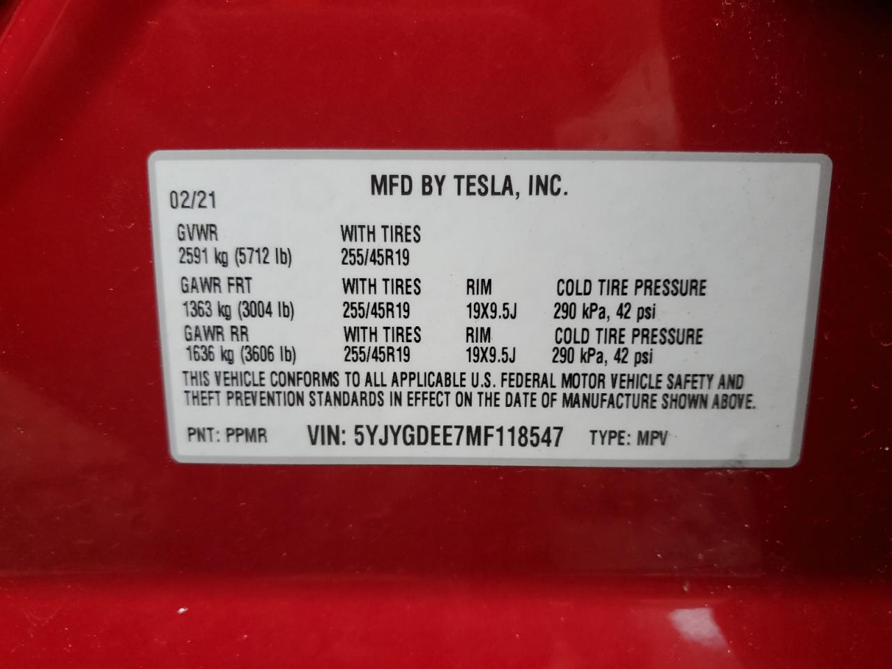 5YJYGDEE7MF118547 2021 Tesla Model Y