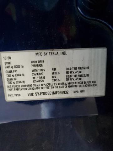 2021 Tesla Model Y VIN: 5YJYGDEE1MF066932 Lot: 45167924