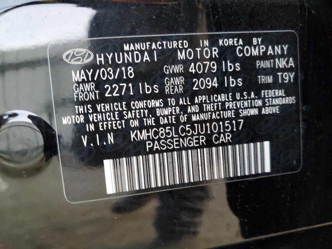 VIN: KMHC85LC5JU101517 2018 HYUNDAI IONIQ
