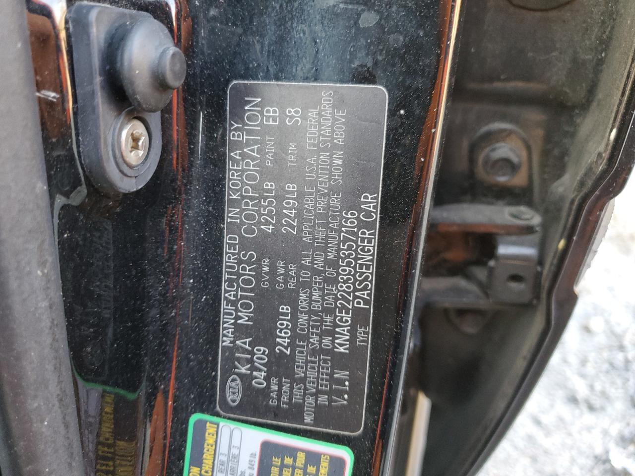 KNAGE228395357166 2009 Kia Optima Lx