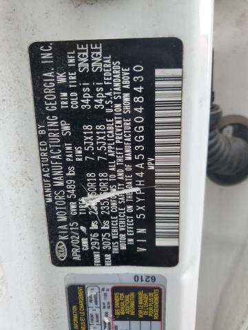 2016 Kia Sorento Ex VIN: 5XYPH4A53GG048430 Lot: 45720144