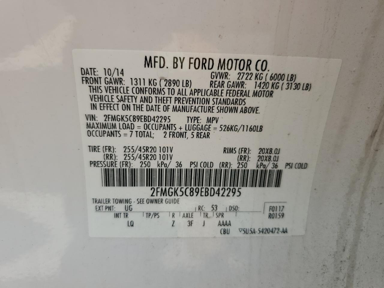 2FMGK5C89EBD42295 2014 Ford Flex Sel