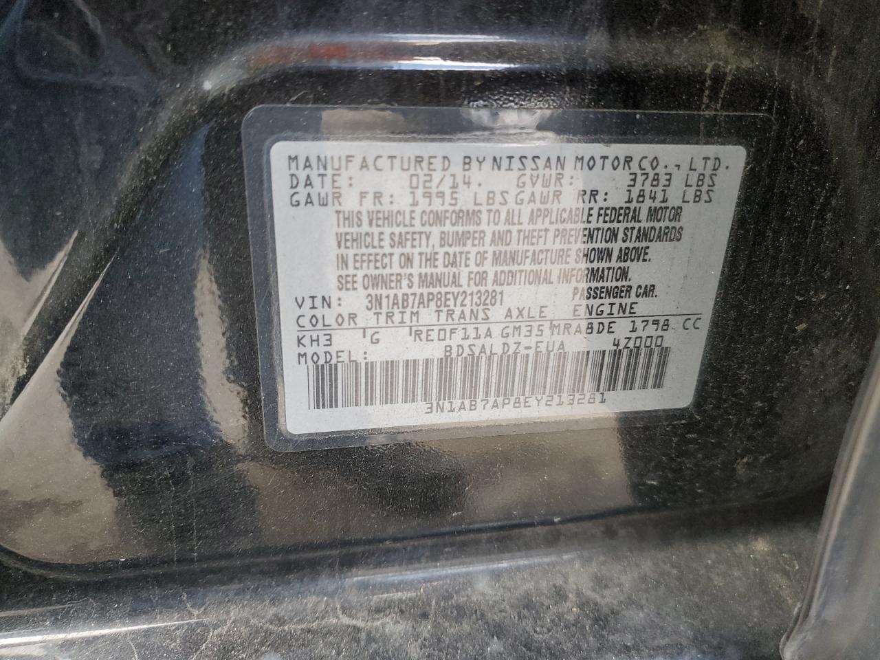 3N1AB7AP8EY213281 2014 Nissan Sentra S