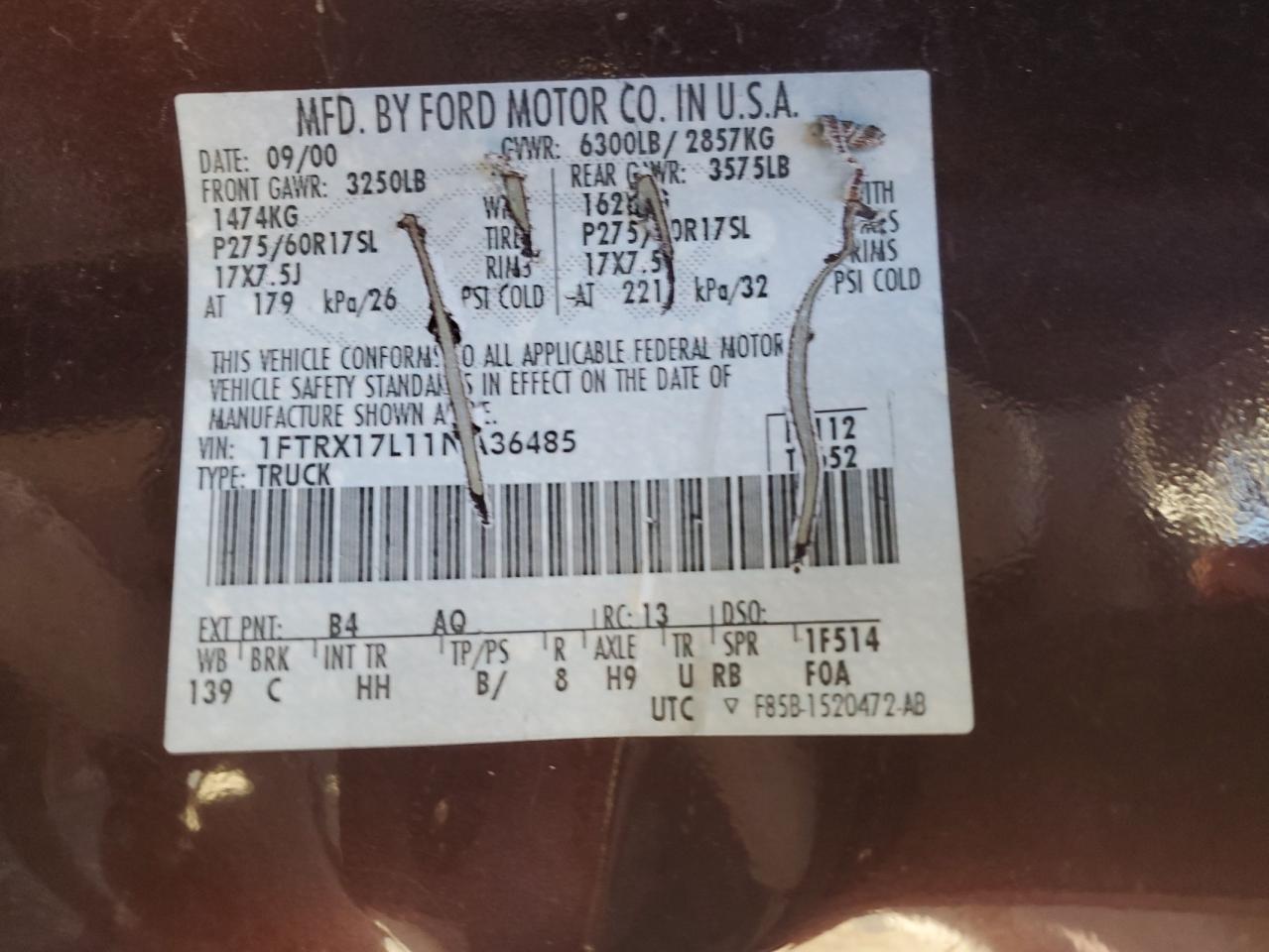 1FTRX17L11NA36485 2001 Ford F150