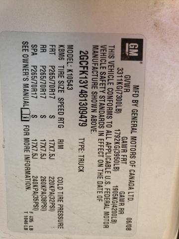 2008 Chevrolet Silverado K1500 VIN: 2GCFK13Y481309479 Lot: 46870344