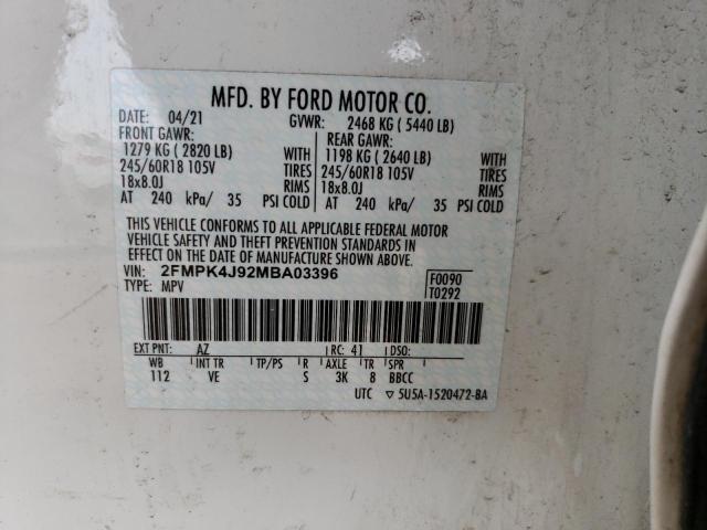 2021 Ford Edge Sel VIN: 2FMPK4J92MBA03396 Lot: 46880364