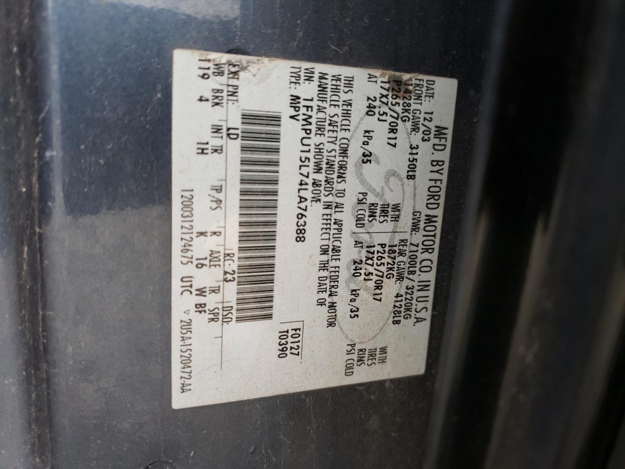 1FMPU15L74LA76388 2004 Ford Expedition Xlt