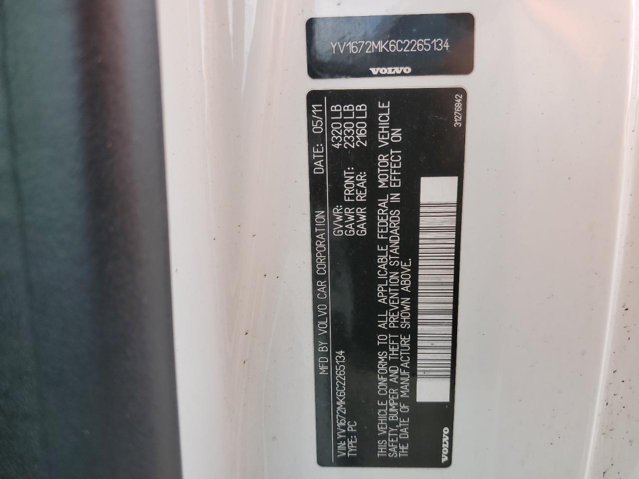 2012 Volvo C30 T5 vin: YV1672MK6C2265134