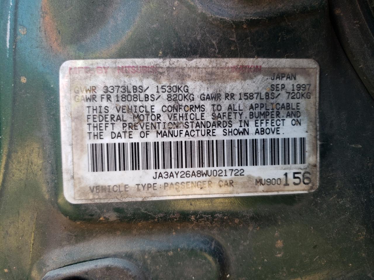 JA3AY26A8WU021722 1998 Mitsubishi Mirage De