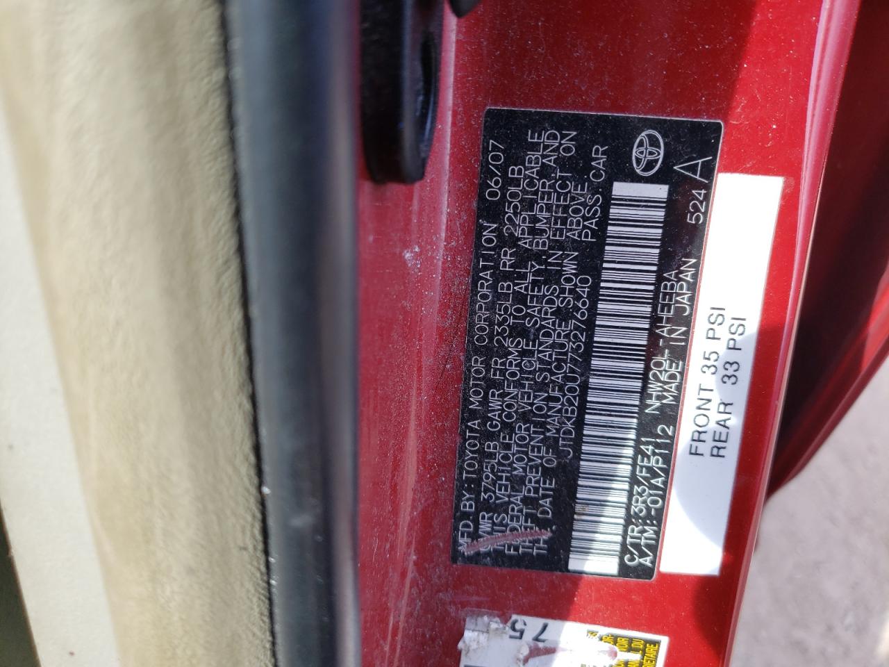 JTDKB20U773276640 2007 Toyota Prius