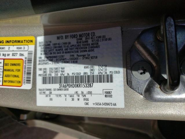 VIN 3FA6P0HD0KR153287 2019 Ford Fusion, SE no.12