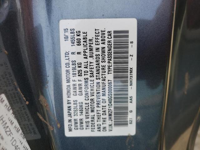 2016 HONDA CR-Z JHMZF1D40GS000067