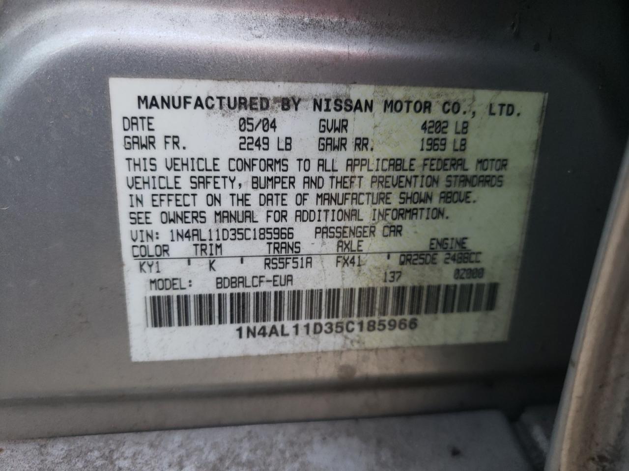 1N4AL11D35C185966 2005 Nissan Altima S