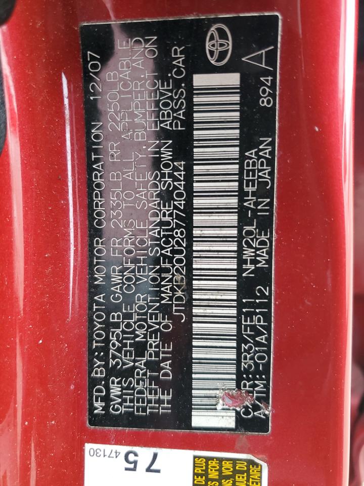 JTDKB20U287740444 2008 Toyota Prius