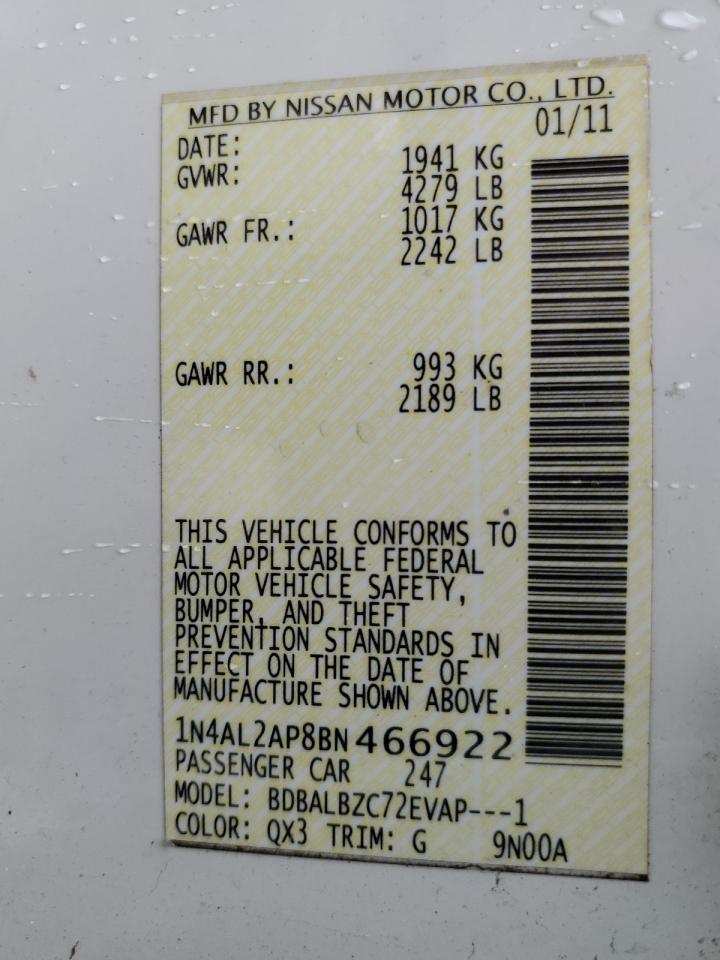 1N4AL2AP8BN466922 2011 Nissan Altima Base