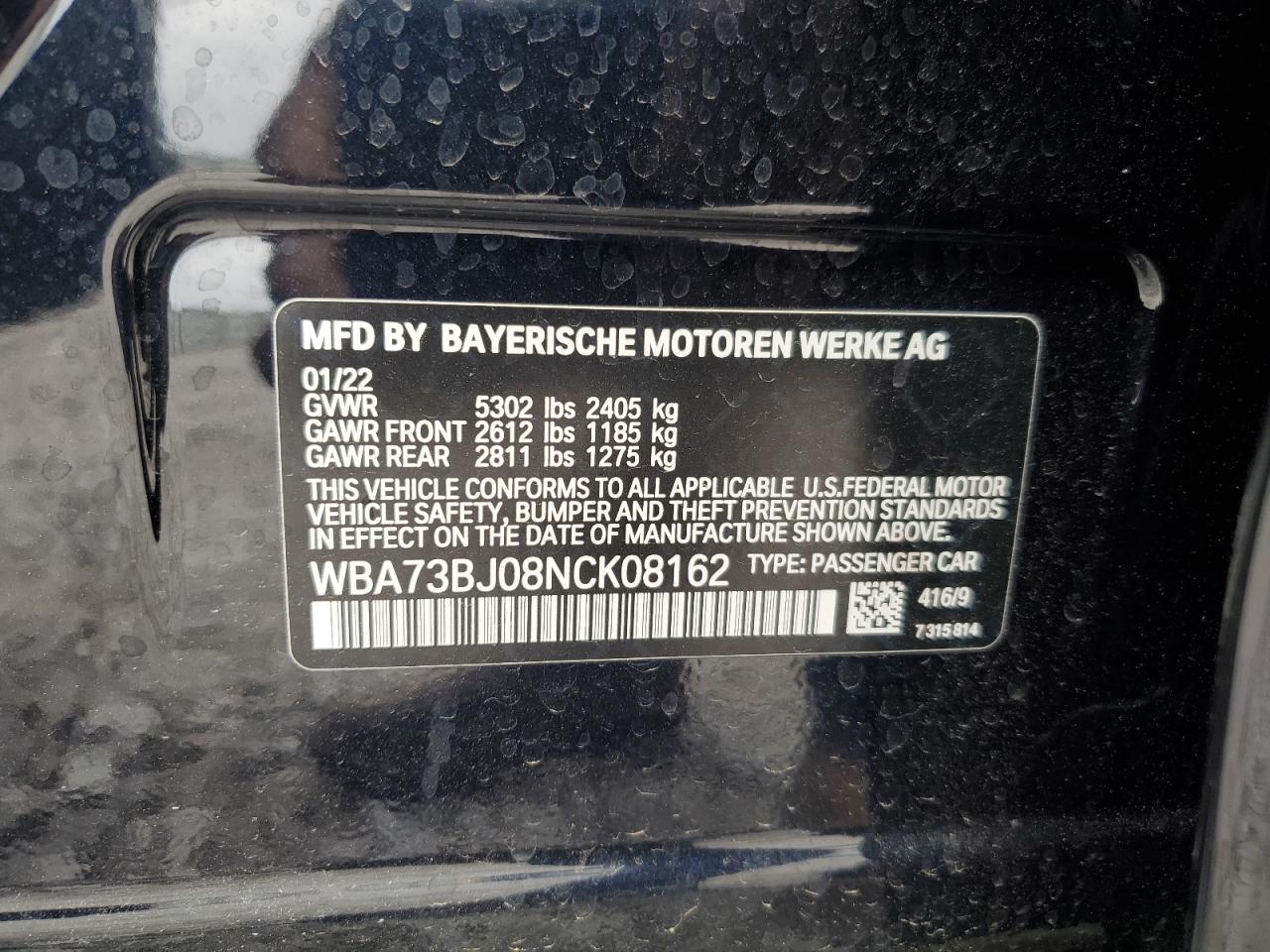 2022 BMW 540 Xi vin: WBA73BJ08NCK08162