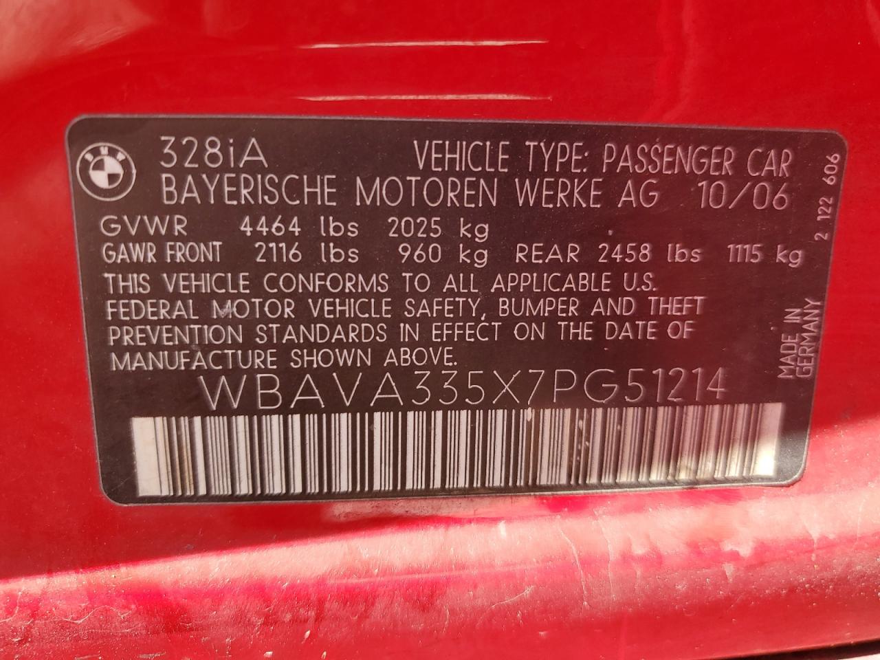 WBAVA335X7PG51214 2007 BMW 328 I