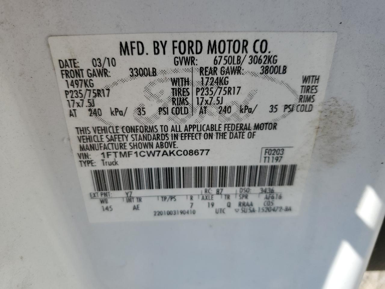 1FTMF1CW7AKC08677 2010 Ford F150