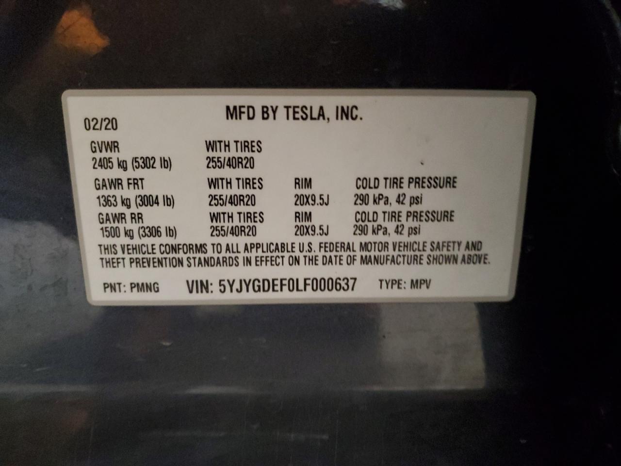 5YJYGDEF0LF000637 2020 Tesla Model Y