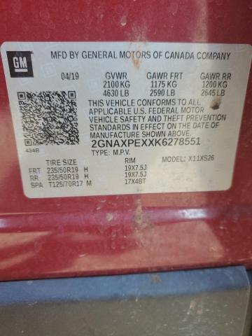 2019 Chevrolet Equinox Premier VIN: 2GNAXPEXXK6278551 Lot: 45877034