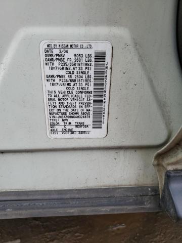 2004 Nissan Murano Sl VIN: JN8AZ08WX4W324678 Lot: 45623104