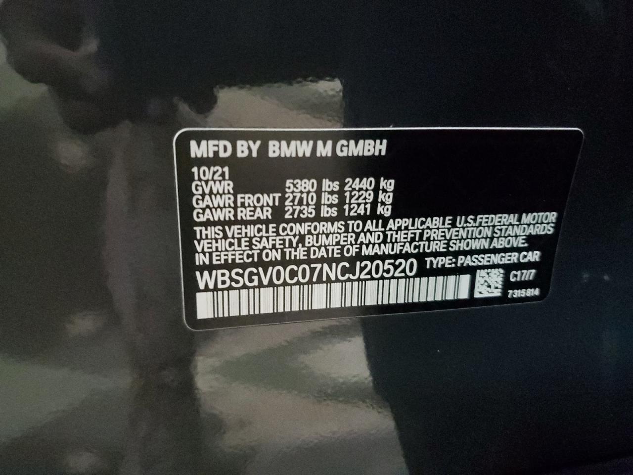 WBSGV0C07NCJ20520 2022 BMW M8