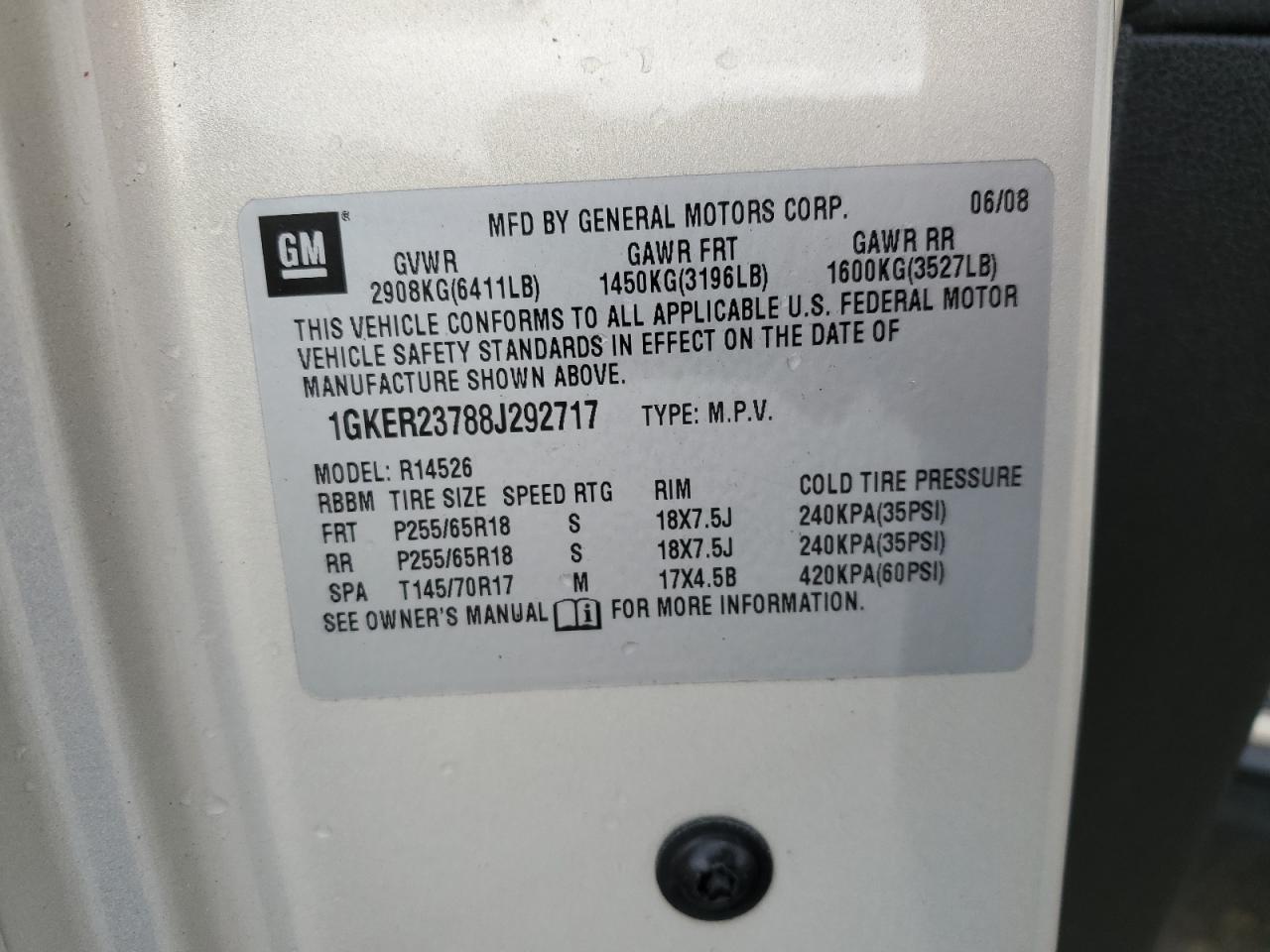 1GKER23788J292717 2008 GMC Acadia Slt-1