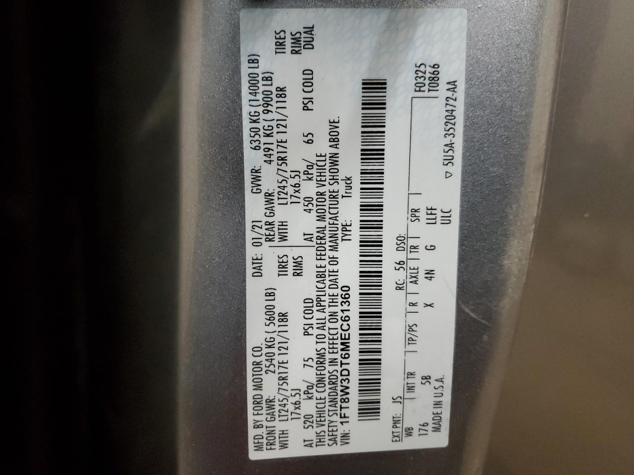 1FT8W3DT6MEC61360 2021 Ford F350 Super Duty